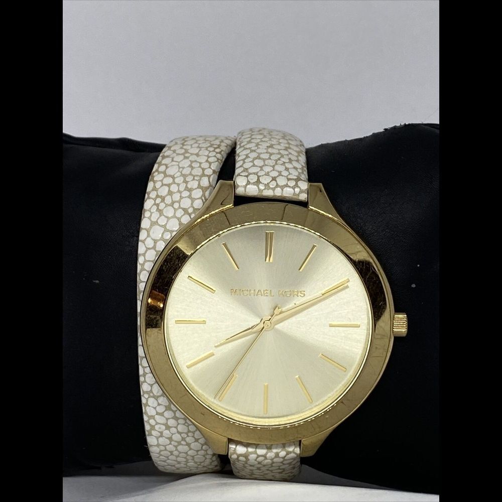 Michael Kors Slim Runway MK2477 Women Leather Analog Gold Dial Wrist Watch MP335 - Picture 3 of 12